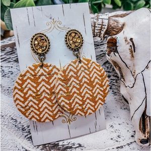 Herringbone Genuine Leather Crystal Pave Gem Post Earrings!